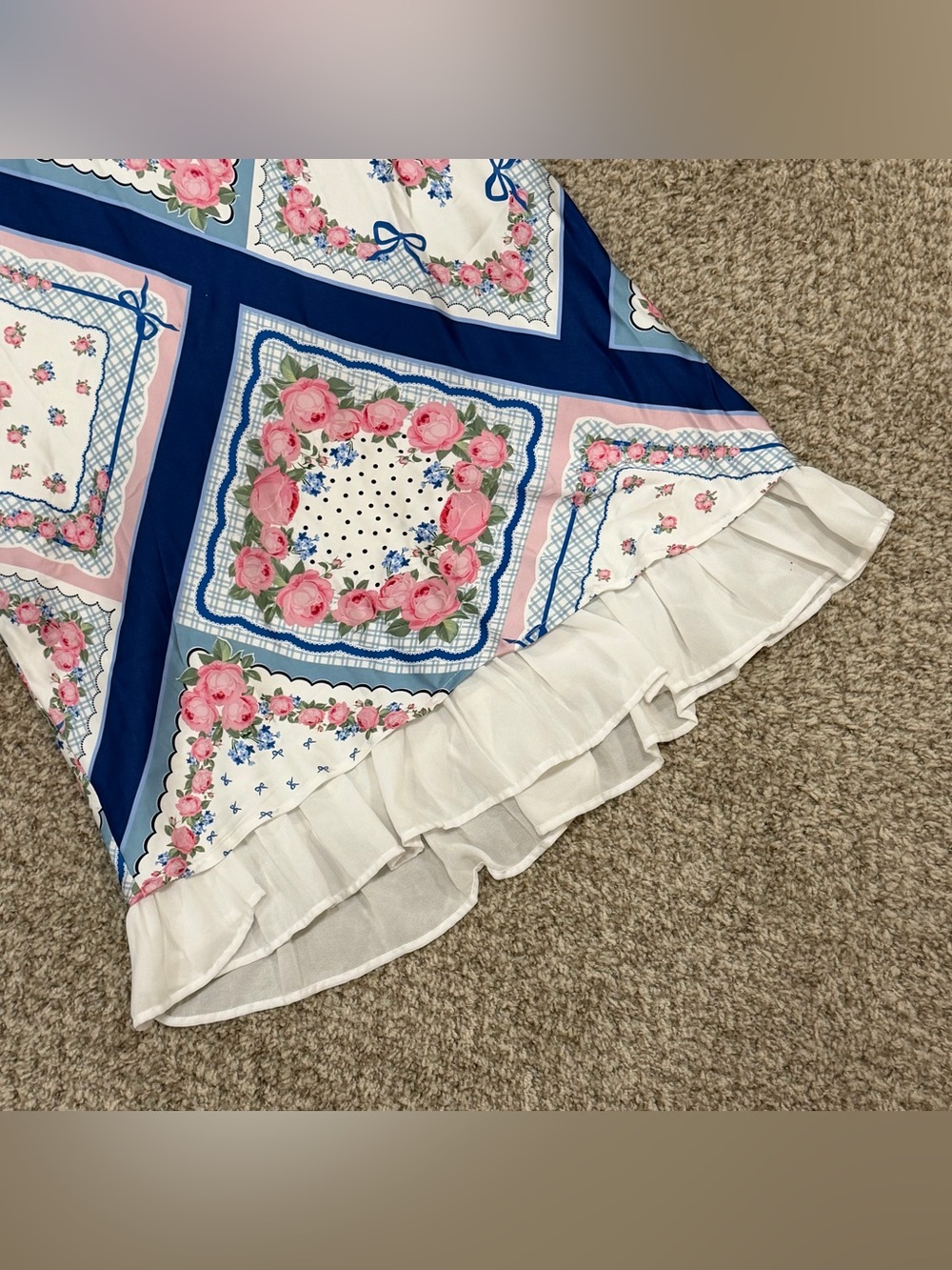 For love and lemons pink and blue floral patchwork strapless dress - Picture 4 of 9